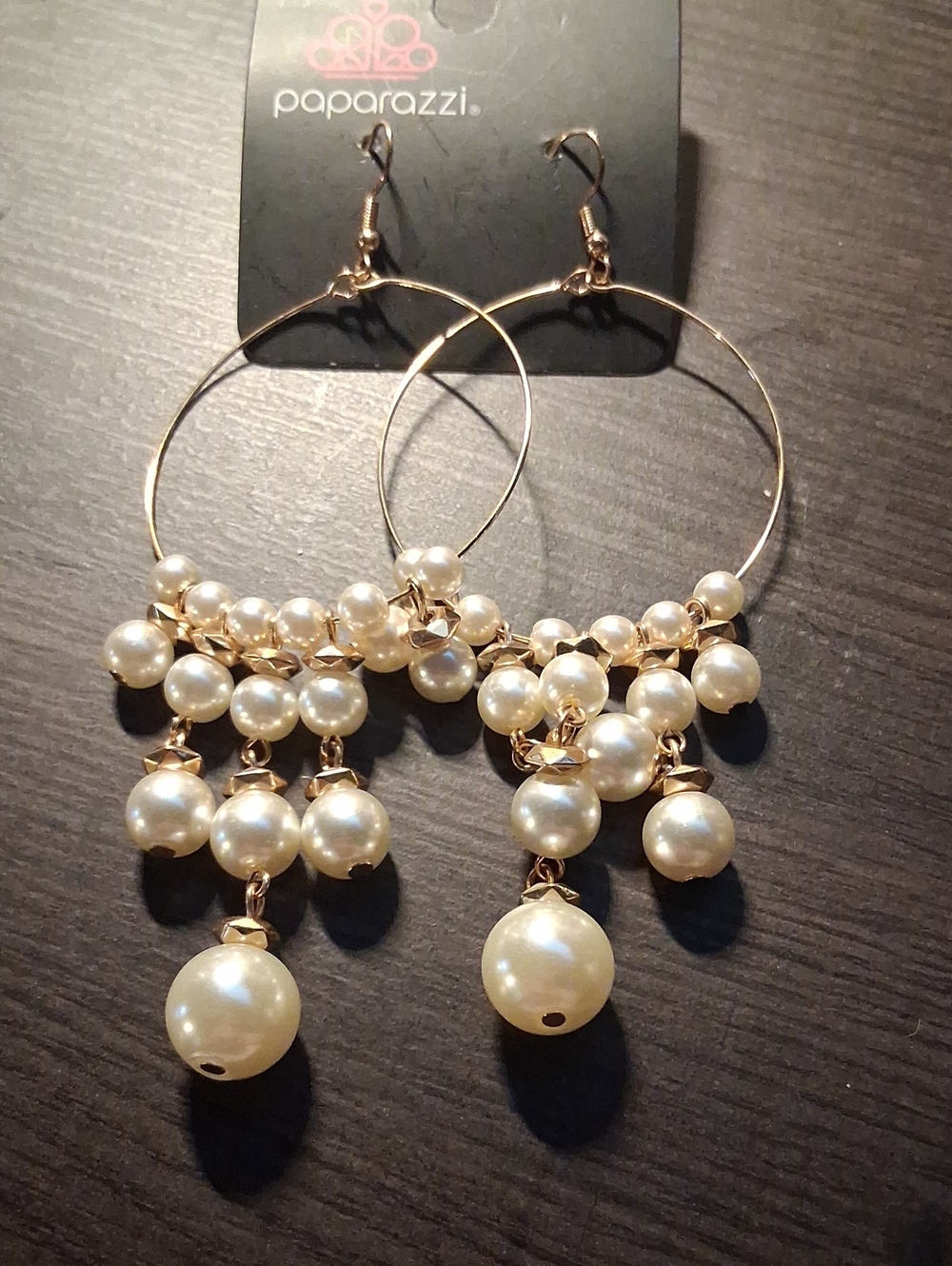 paparazzi Gold Hoop Earrings with Ivory Pearl Drops